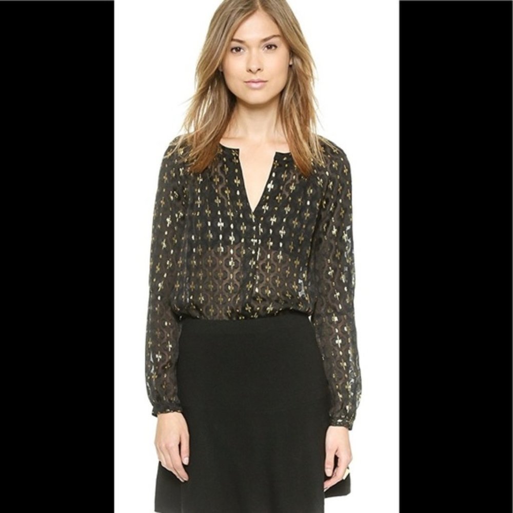 Diane von Furstenberg Metallic V Neck Blouse